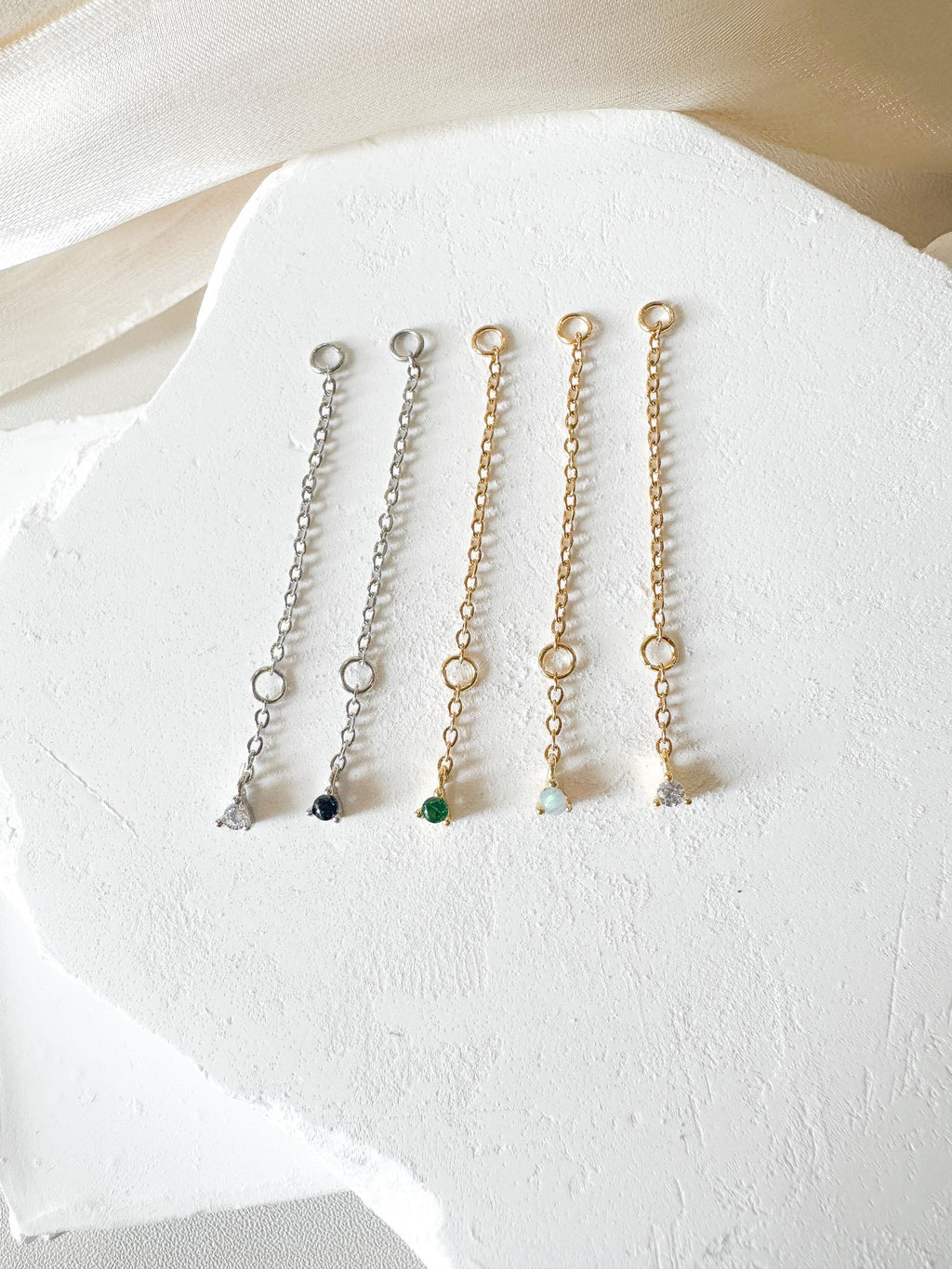 Dainty Industrial Barbell Single Emerald CZ Chain (only) for Piercing, Helix Chain Piercing, Chain Earring, Conch Chain Piercing 14g, 16g,