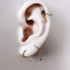 Dainty Industrial Barbell Single Emerald CZ Chain (only) for Piercing, Helix Chain Piercing, Chain Earring, Conch Chain Piercing 14g, 16g,