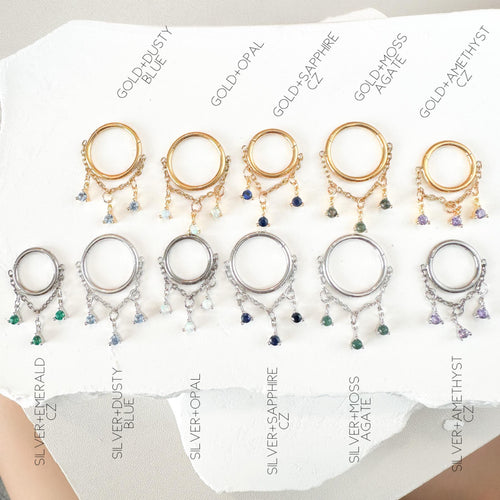 14g 16g 18g 6mm-12mm Opal Arya Charm Implant Grade F136 Titanium Chain Conch Hoop, helix hoop, gold hoop, silver clicker hoop, segment