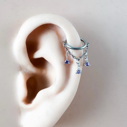 14g 16g 18g 6mm-12mm Sapphire Arya Charm Implant Grade F136 Titanium Chain Conch Hoop, helix hoop, gold hoop, silver clicker hoop, segment