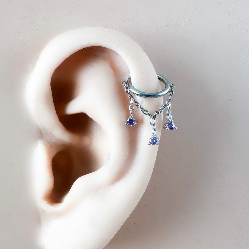 14g 16g 18g 6mm-12mm Sapphire Arya Charm Implant Grade F136 Titanium Chain Conch Hoop, helix hoop, gold hoop, silver clicker hoop, segment