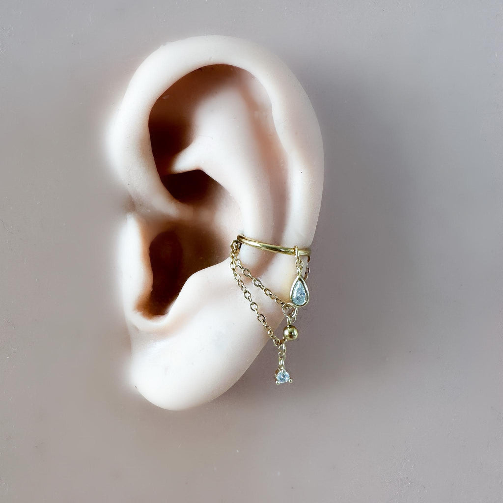 14g 16g 18g 6mm-12mm Dainty Selene Dusty Blue Double Chain Helix Piercing, conch earring, chain piercing, helix hoop, Surgical Steel Clicker