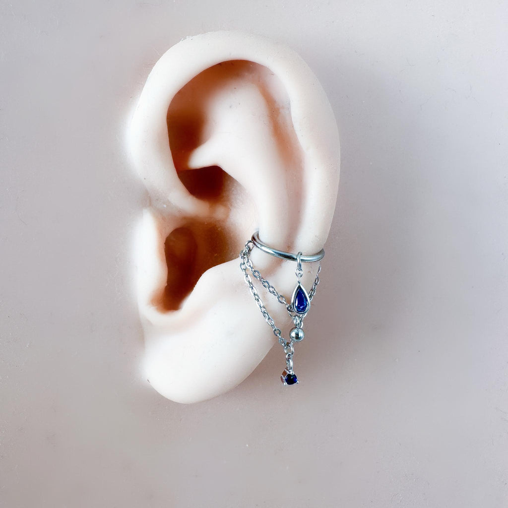14g 16g 18g 6mm-12mm Dainty Selene DiamondCZ Double Chain Conch Piercing, conch earring, chain piercing, helix hoops, Surgical Steel Clicker