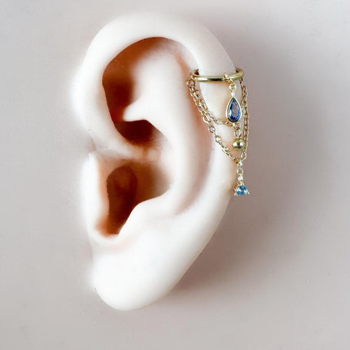 14g 16g 18g 6mm-12mm Dainty Selene Dusty Blue Double Chain Helix Piercing, conch earring, chain piercing, helix hoop, Surgical Steel Clicker