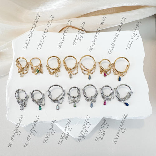 14g 16g 18g 6mm-12mm Moss Agate Camellia Implant Grade Titanium Chain Gem Hoop conch, septum piercing , conch hoop, gold hoop, helix hoop