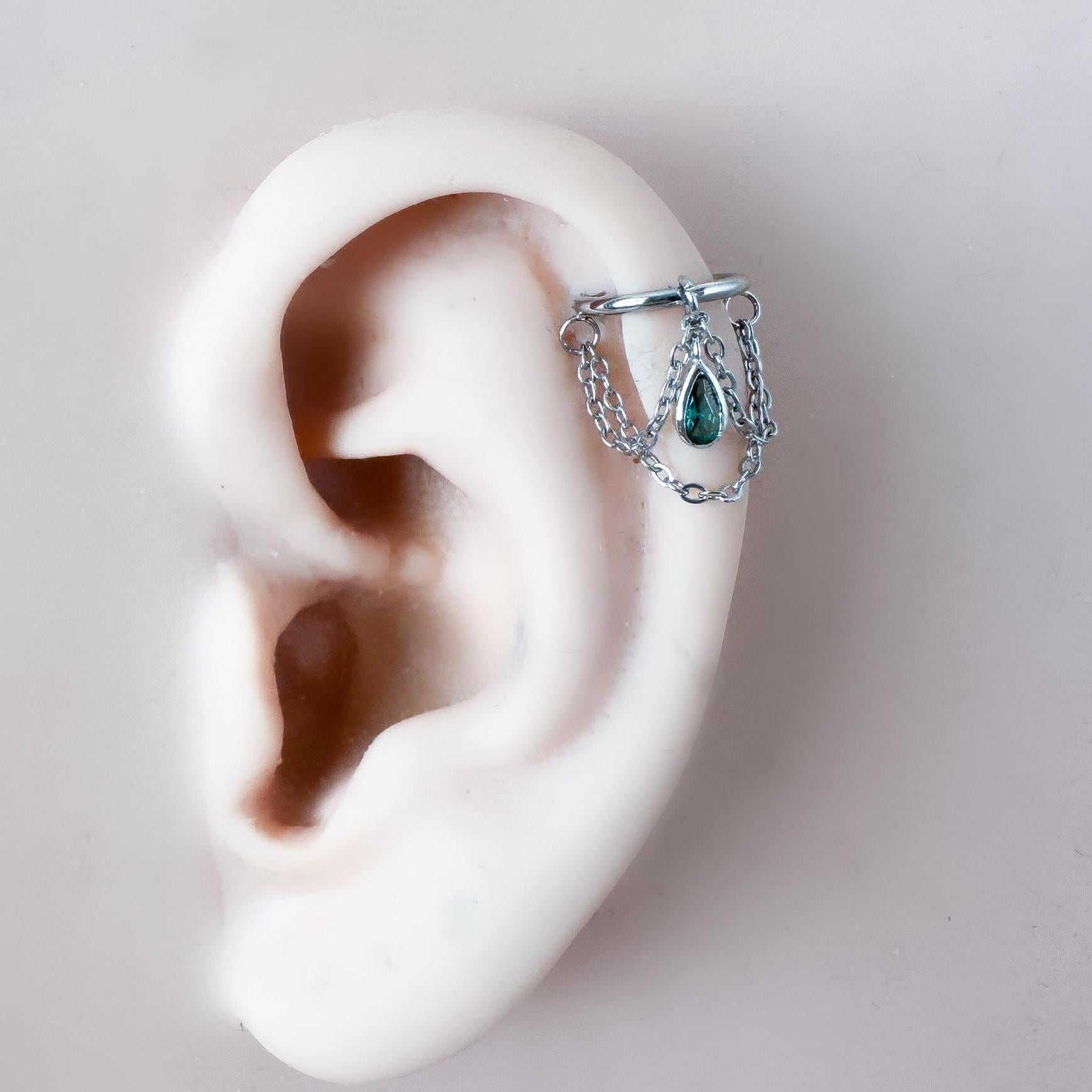 14g 16g 18g 6mm-12mm Moss Agate Camellia Implant Grade Titanium Chain Gem Hoop conch, septum piercing , conch hoop, gold hoop, helix hoop