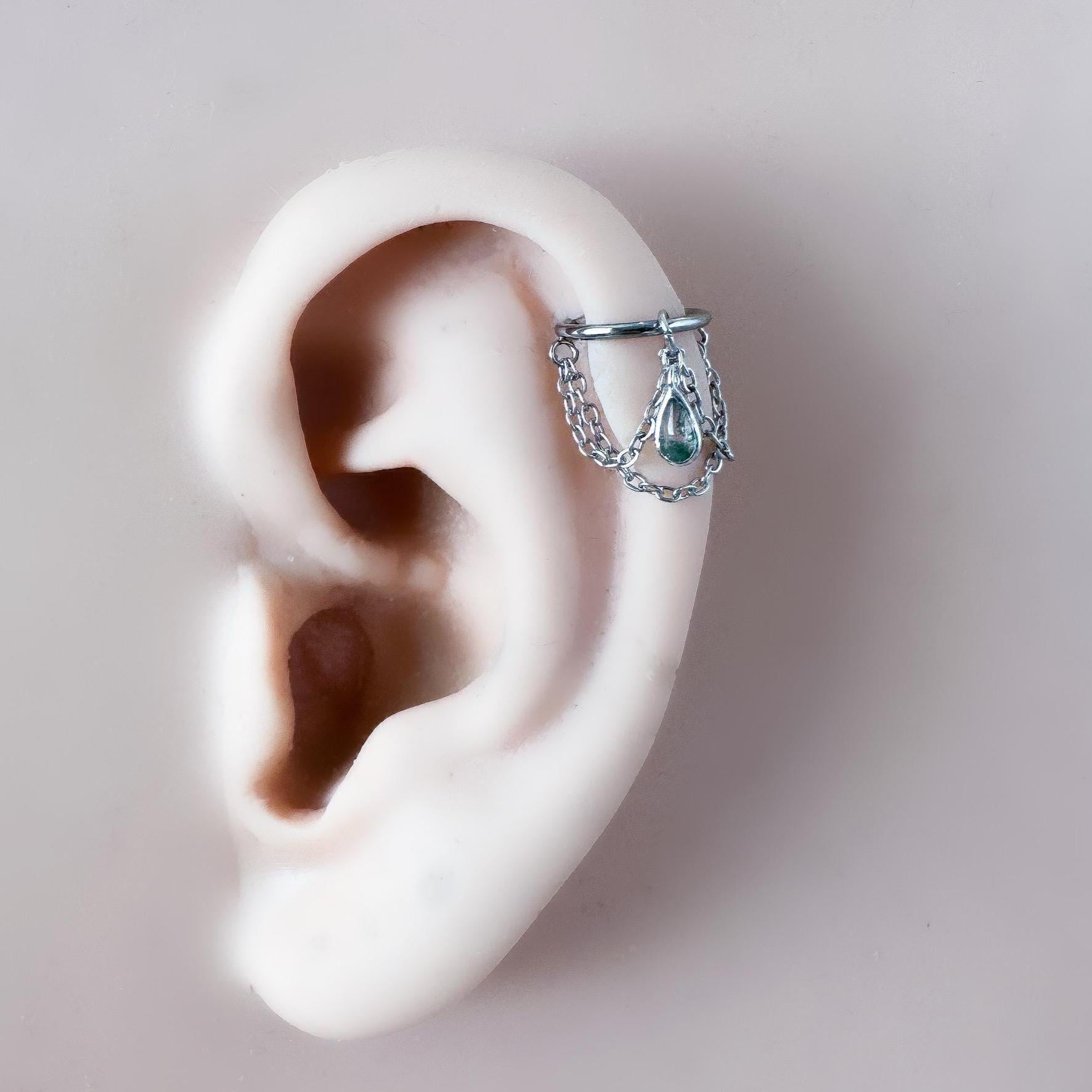 14g 16g 18g 6mm-12mm Camellia Implant Grade Titanium Chain Gem Hoop conch, septum ring piercing , conch hoop, gold hoop, silver hoop