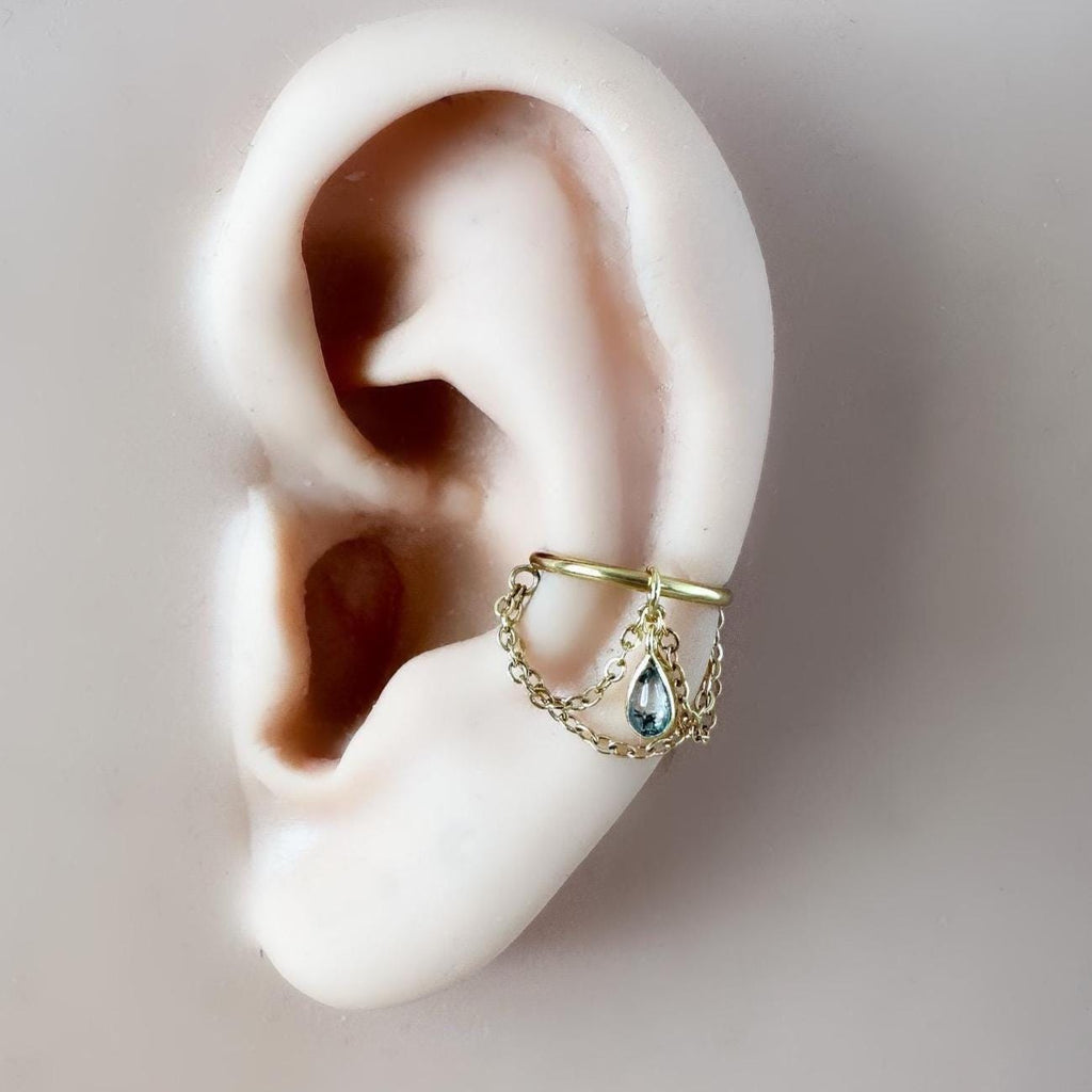 14g 16g 18g 6mm-12mm Emerald CZ Camellia Implant Grade Titanium Chain Gem Hoop conch, septum ring piercing , conch hoop, helix gold hoop