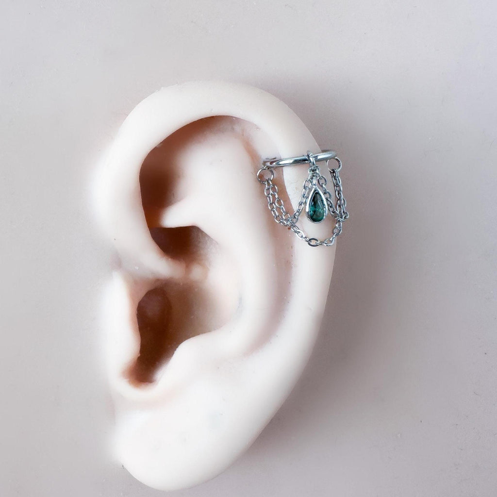 14g 16g 18g 6mm-12mm Emerald CZ Camellia Implant Grade Titanium Chain Gem Hoop conch, septum ring piercing , conch hoop, helix gold hoop