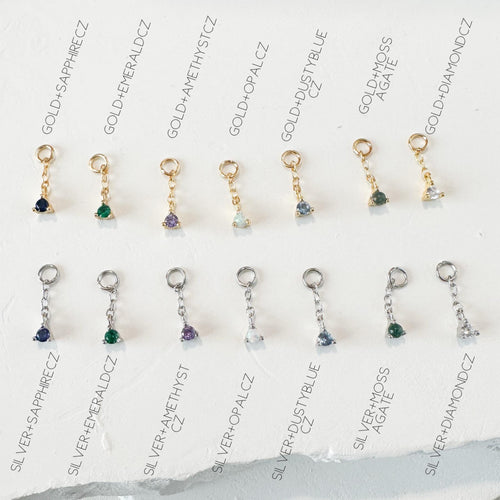 14g 16g 18g 6mm-12mm Dainty Tiny Emerald CZ Vera Dangle Charm Rook Piercing, cartilage piercing, hoop charms, clicker hoop, segment hoop