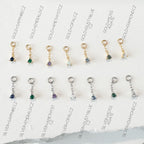 14g 16g 18g 6mm-12mm Dainty Tiny Emerald CZ Vera Dangle Charm Rook Piercing, cartilage piercing, helix hoop, clicker hoop, segment hoop