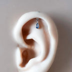 Dainty Gold Moss Agate Pear F136 Titanium 16G 18g Push Pin Flat Back Vertical Helix Piercing, Vertical hidden rook piercing