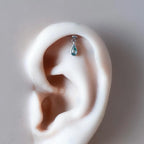 Dainty Silver Moss Agate Pear F136 Titanium 16G 18g Push Pin Flat Back Vertical Helix Piercing, Vertical hidden rook piercing