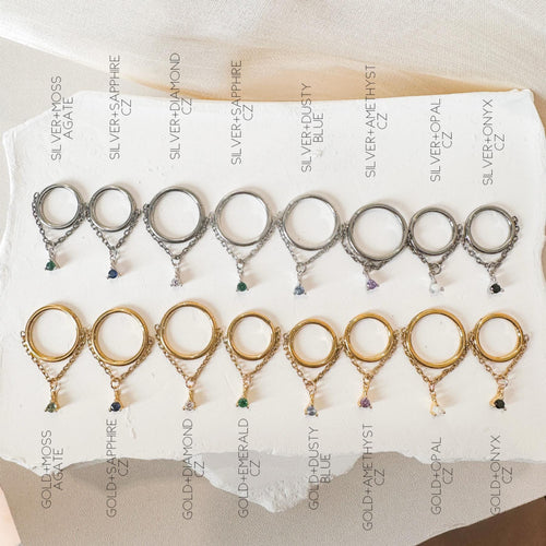 14g 16g 18g 6-12mm Dainty Gold Emerald CZ Vera Dangle Charm Titanium Chain Hoop, conch hoop, gold hoop, helix hoop, conch piercing, segment
