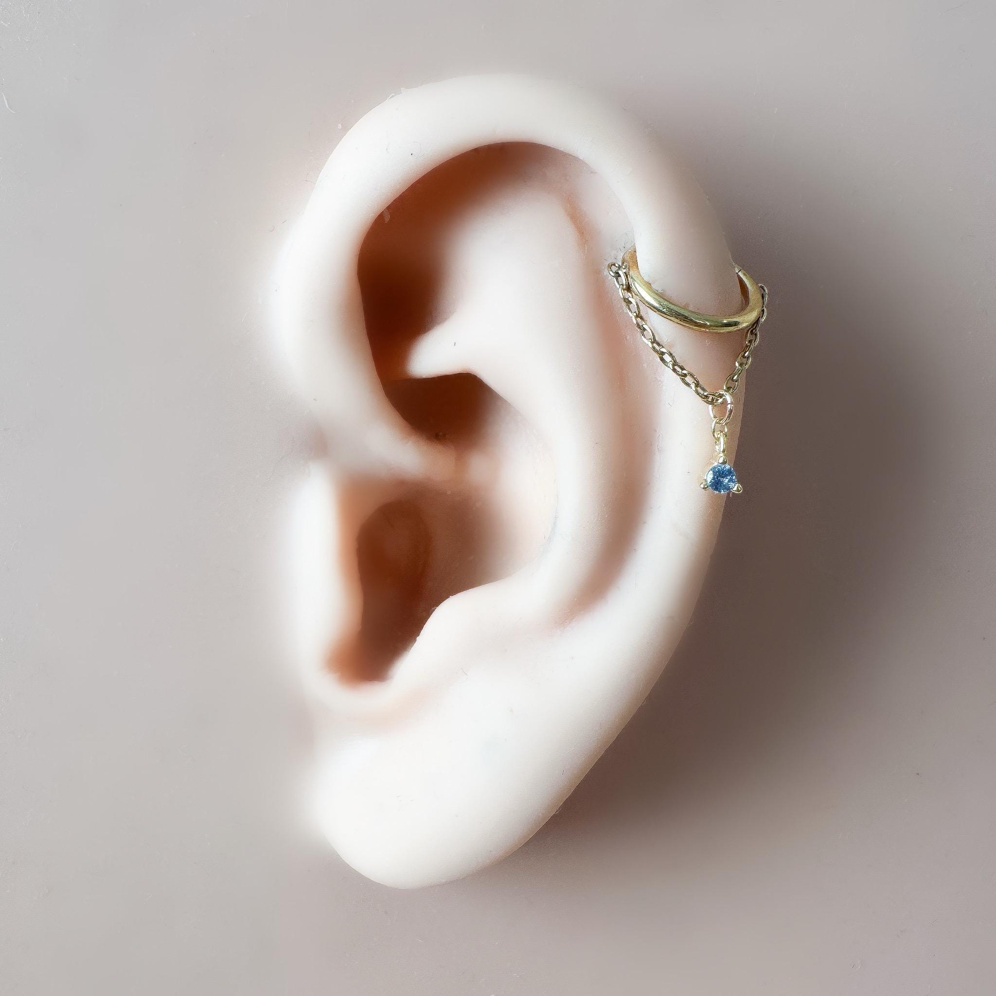 14g 16g 18g 6-12mm Dainty Gold Emerald CZ Vera Dangle Charm Titanium Chain Hoop, conch hoop, gold hoop, helix hoop, conch piercing, segment