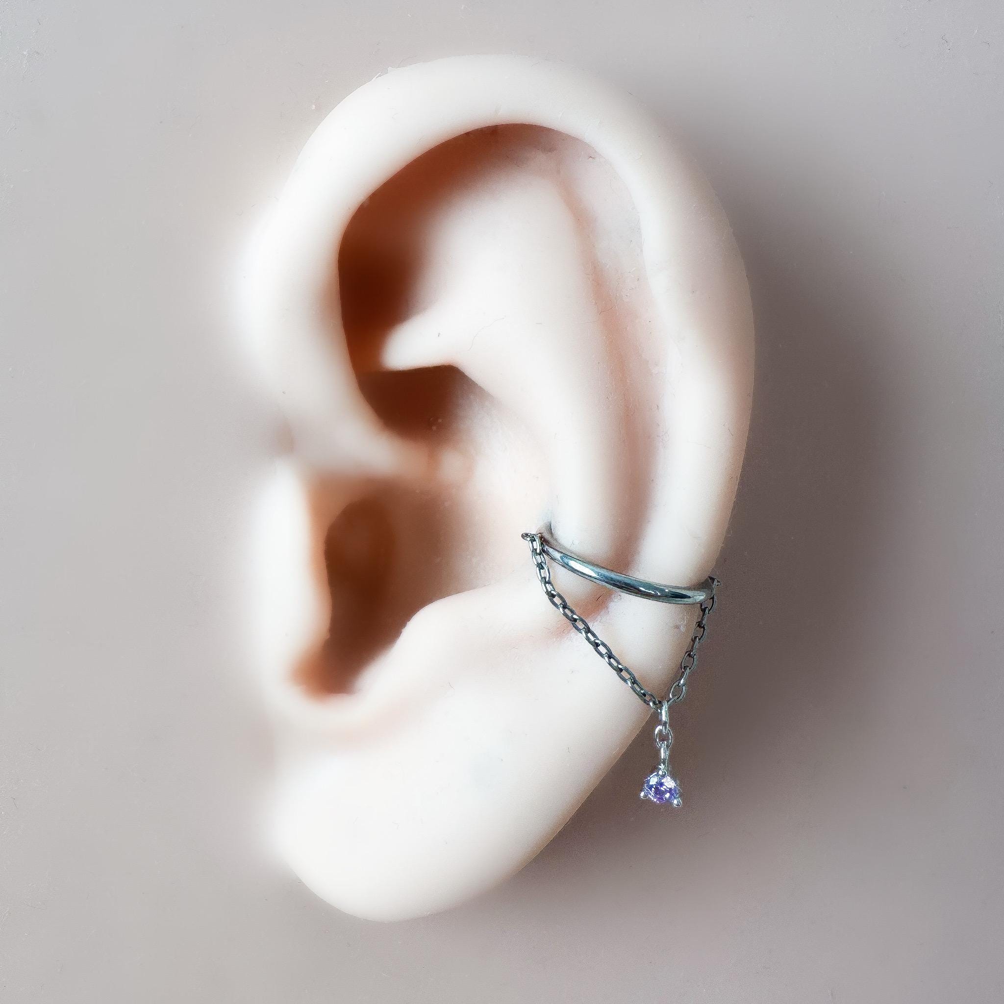 14g16g 18g 6-12mm Dainty Gold Sapphire CZ Vera Dangle Charm Titanium Chain Hoop, conch hoop, gold hoop, helix hoop, conch piercing segment