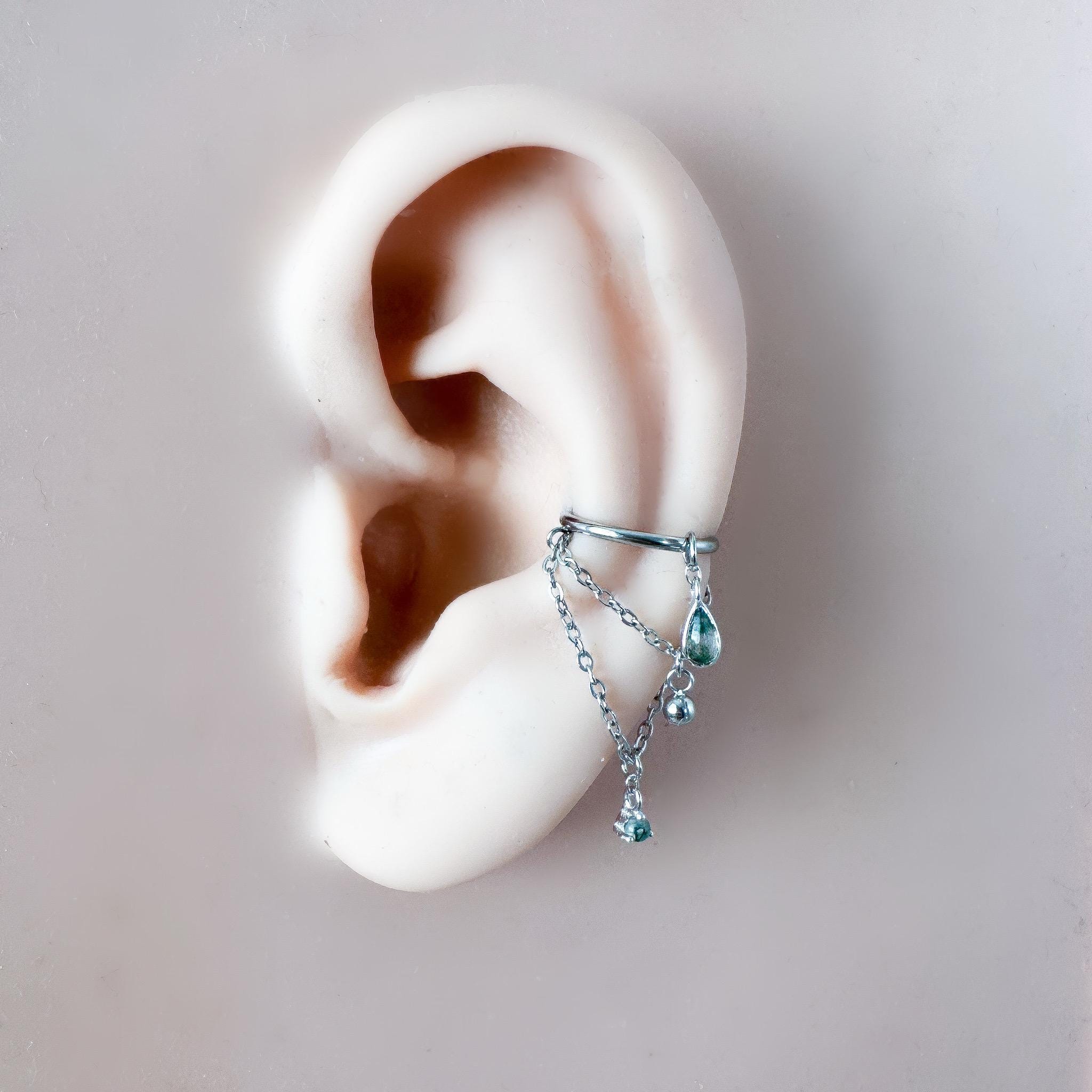 14g 16g 18g 6mm-12mm Dainty Selene Dusty Blue Double Chain Helix Piercing, conch earring, chain piercing, helix hoop, Surgical Steel Clicker