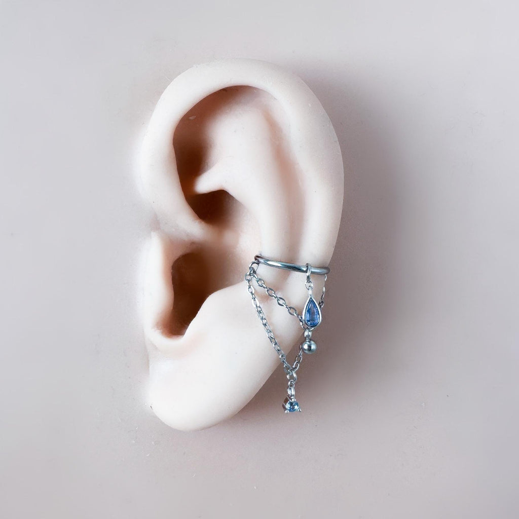 14g 16g 18g 6mm-12mm Dainty Selene Dusty Blue Double Chain Helix Piercing, conch earring, chain piercing, helix hoop, Surgical Steel Clicker