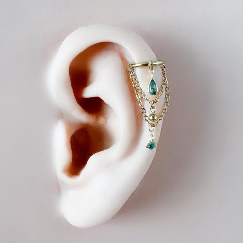 14g 16g 18g 6mm-12mm Dainty Selene Moss Agate Double Chain Helix Piercing, conch earring, chain piercing, helix hoop, Surgical Steel Clicker