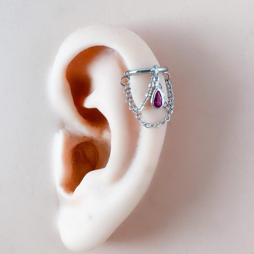 14g 16g 18g 6mm-12mm Pink Ruby CZ Camellia Implant Grade Titanium Chain Gem Hoop conch, septum piercing , conch hoop, gold hoop, helix hoop
