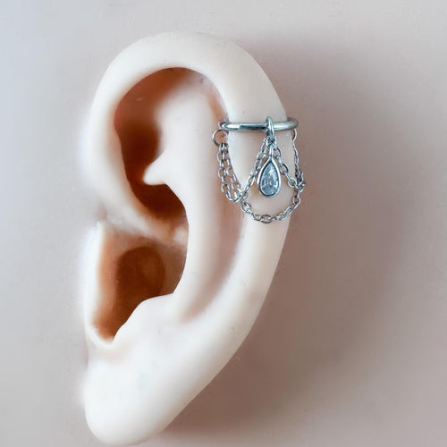 14g 16g 18g 6mm-12mm Diamond CZ Camellia Stainless Steel Chain Gem Hoop conch, septum piercing , conch hoop, gold hoop, helix hoop