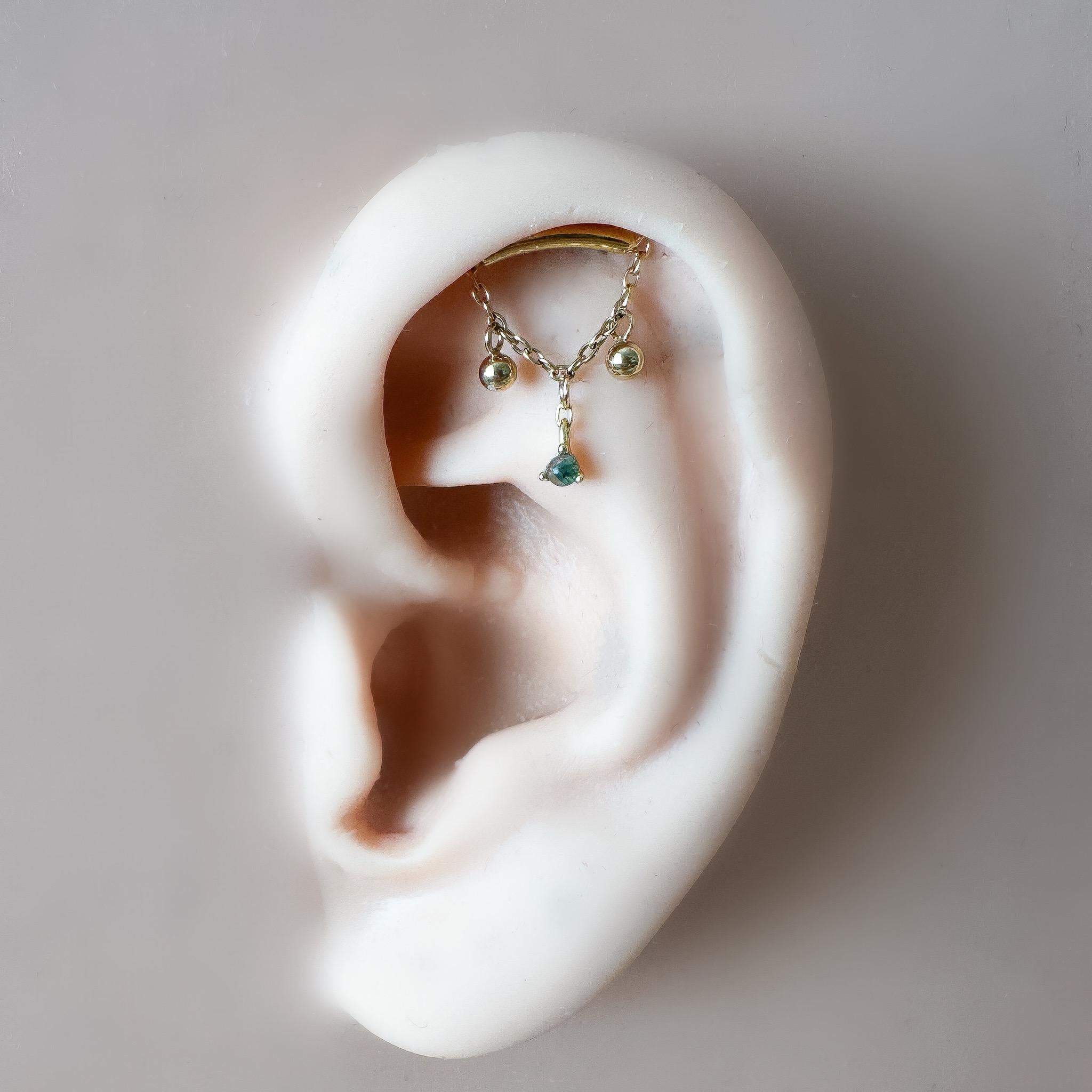 Dainty Hidden Helix Piercing 16g Titanium Selene Silver Emerald CZ flat piercing, helix labret, cartilage piercing, chain piercing