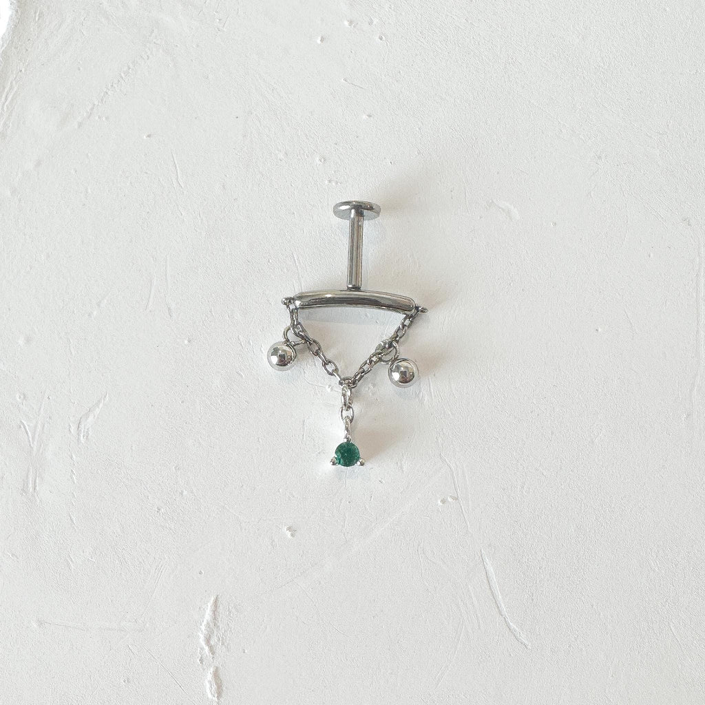 Dainty Hidden Helix Piercing 16g Titanium Selene Silver Emerald CZ flat piercing, helix labret, cartilage piercing, chain piercing