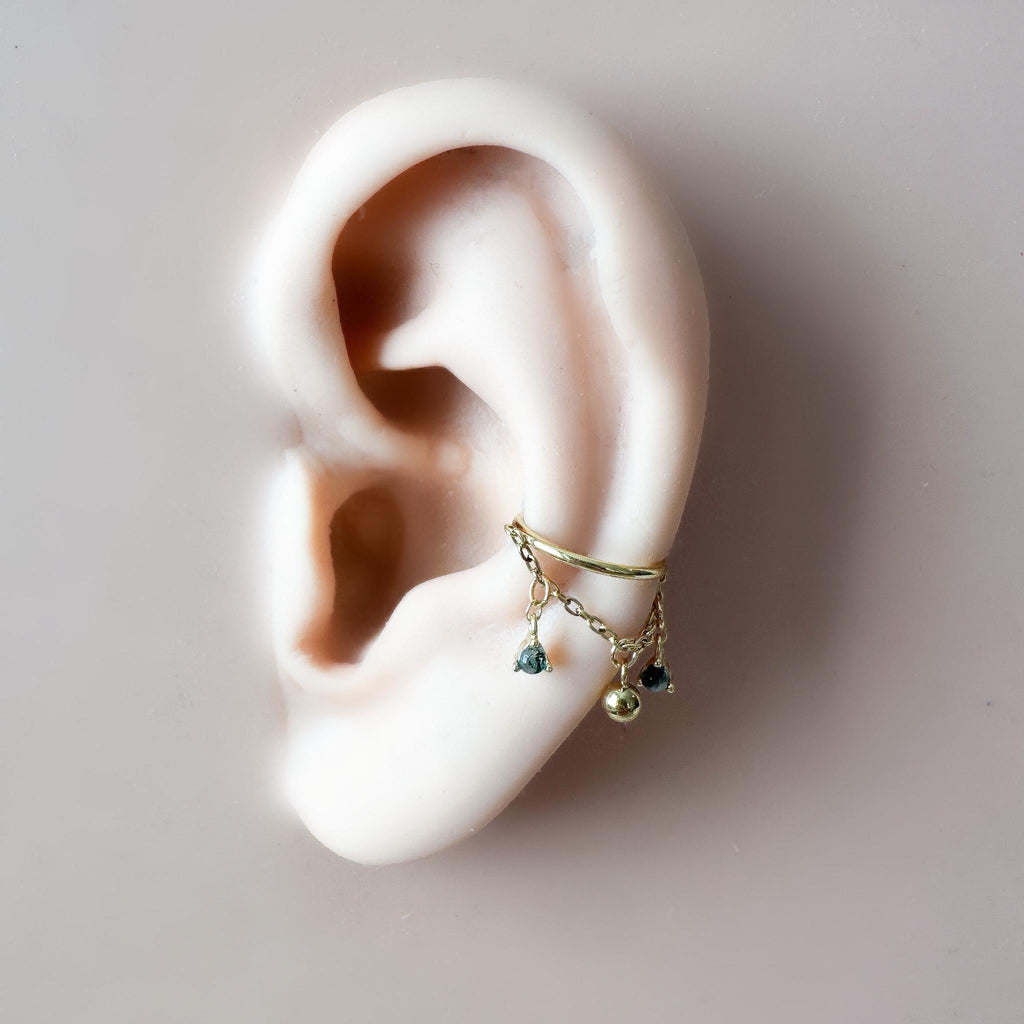 14g 16g 18g 6-12mm Dainty Gold Dusty Blue CZ Mini Selene Charm Titanium Chain Hoop, conch hoop piercing, gold hoop, silver hoop, helix hoop,