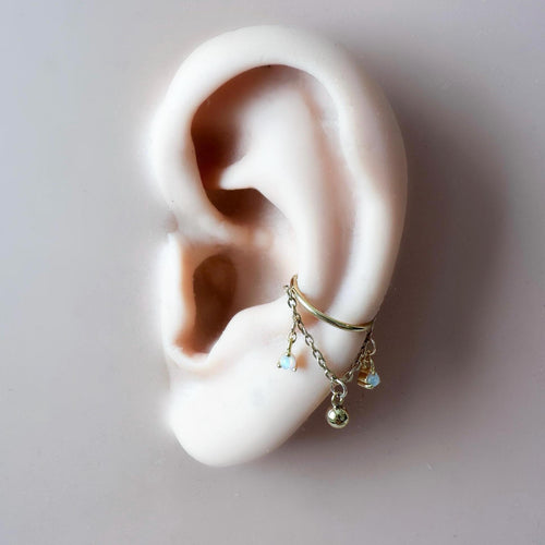 14g 16g 18g 6-12mm Dainty Gold Opal CZ Mini Selene Charm Titanium Chain Hoop, conch hoop piercing, gold hoop, silver hoop, helix hoop,