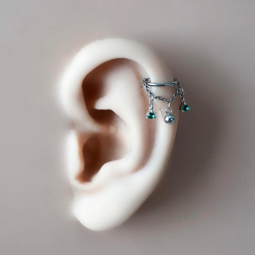 14g 16g 18g 6-12mm Dainty Silver Moss Agate Mini Selene Charm Titanium Chain Hoop, conch hoop piercing, gold hoop, silver hoop, helix hoop,