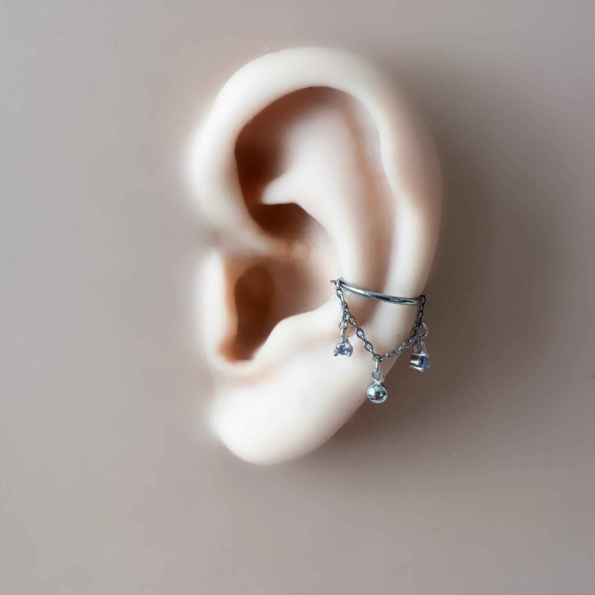 14g 16g 18g 6-12mm Dainty Silver Opal CZ Mini Selene Charm Titanium Chain Hoop, conch hoop piercing, gold hoop, silver hoop, helix hoop,