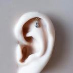 Dainty Silver Moss Agate Pear F136 Titanium 16G 18g Push Pin Flat Back Vertical Helix Piercing, Vertical hidden rook piercing