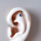 Dainty Silver Dusty Blue CZ Pear F136 Titanium 16G 18g Push Pin Flat Back Vertical Helix Piercing, Vertical hidden rook piercing