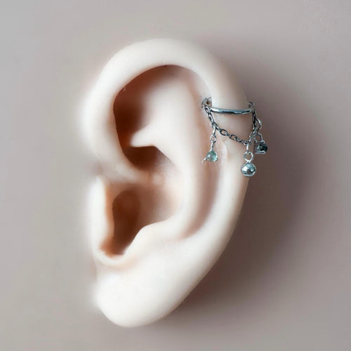 14g 16g 18g 6-12mm Dainty Silver Moss Agate Mini Selene Charm Titanium Chain Hoop, conch hoop piercing, gold hoop, silver hoop, helix hoop,