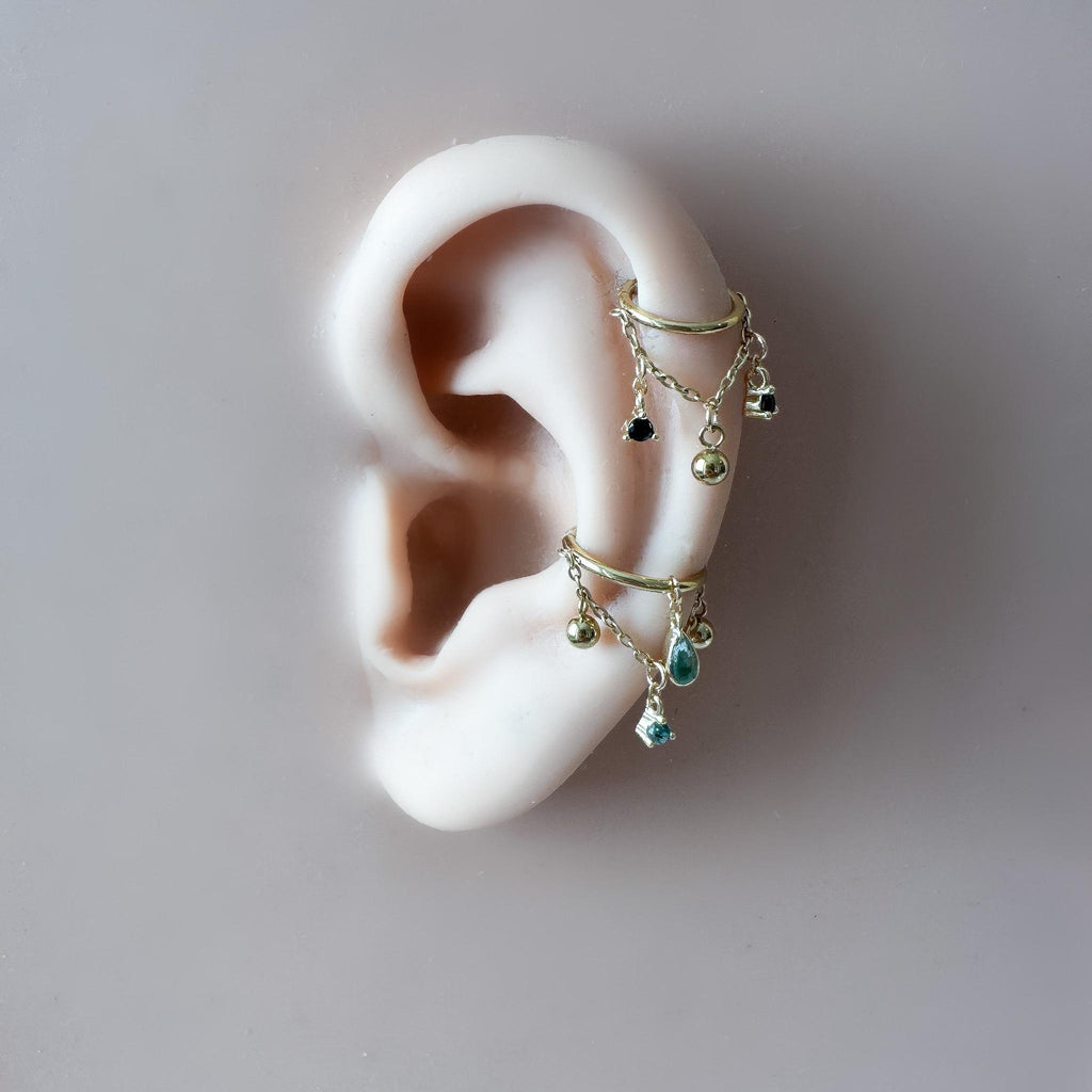 14g 16g 18g 6-12mm Dainty Silver Opal CZ Mini Selene Charm Titanium Chain Hoop, conch hoop piercing, gold hoop, silver hoop, helix hoop,