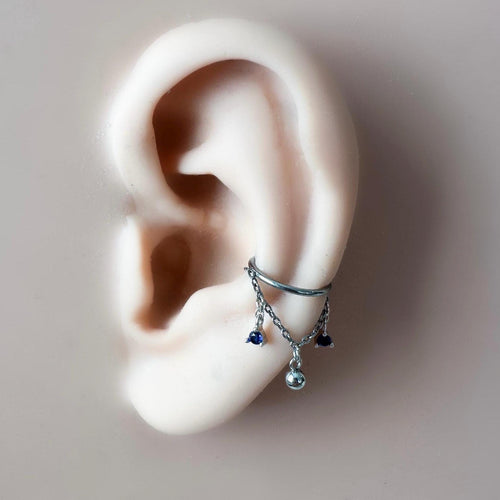 14g 16g 18g 6-12mm Dainty Silver Sapphire CZ Mini Selene Charm Titanium Chain Hoop, conch hoop piercing, gold hoop, silver hoop, helix hoop,