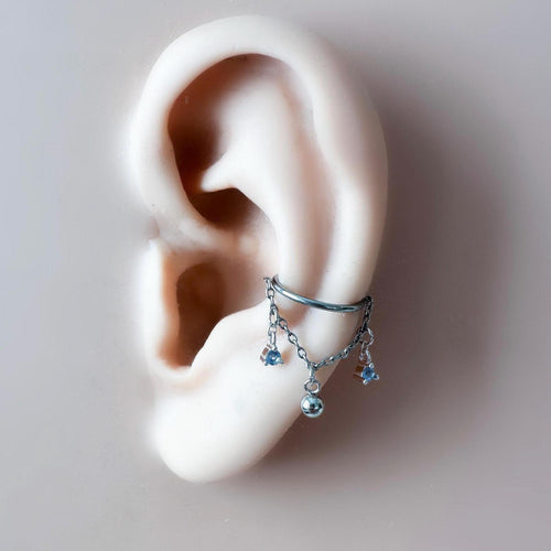 14g 16g 18g 6-12mm Dainty Silver Dusty Blue Mini Selene Charm Titanium Chain Hoop, conch hoop piercing, gold hoop, silver hoop, helix hoop,