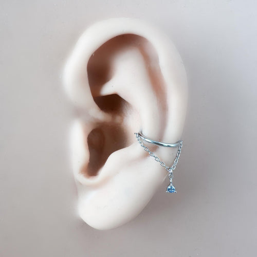 14g 16g 18g 6-12mm Dainty Silver Dusty Blue Vera Dangle Charm Titanium Chain Hoop, conch hoop, gold hoop, helix hoop, conch piercing segment