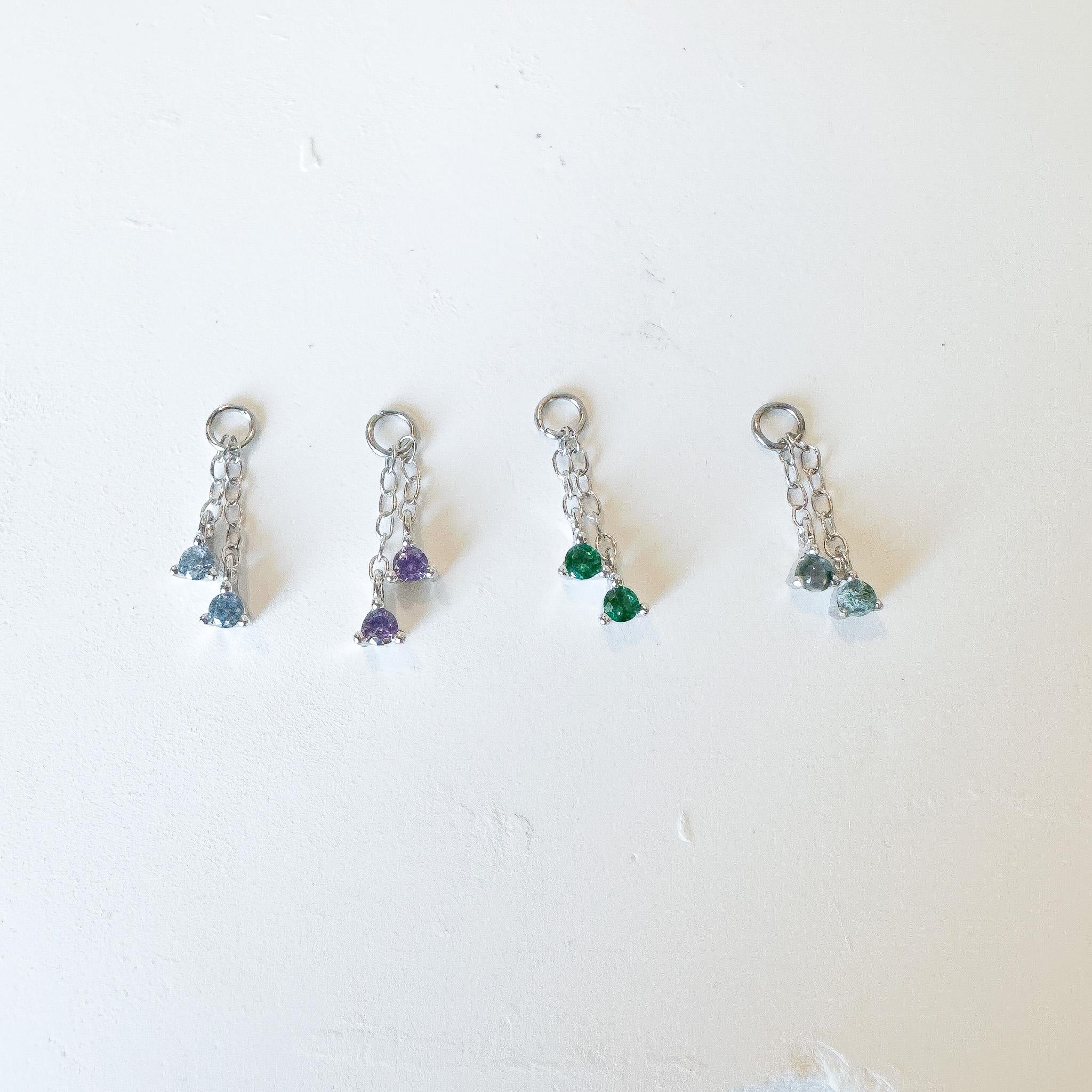 Sterling Silver Dainty Double Sapphire CZ Charm Chain Dangle Helix Hoop Charm, sterling silver Charms, Titanium Hoops, cartilage piercing