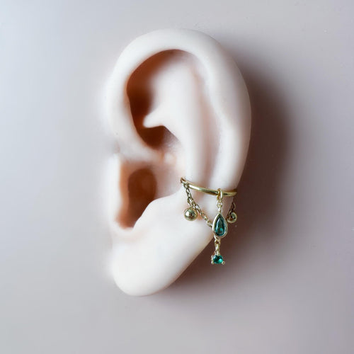 14g 16g 18g 6mm-12mm Dainty Selene Emerald CZ Single Chain Conch Piercing, conch earring, chain piercing, helix hoop, Surgical Steel Clicker