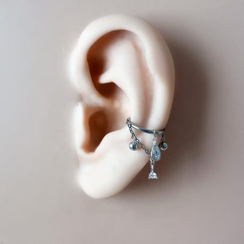 14g 16g 18g 6mm-12mm Dainty Selene Moss Agate Single Chain Conch Piercing, conch earring, chain piercing, helix hoop, Surgical Steel Clicker