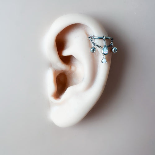 14g 16g 18g 6mm-12mm Dainty Selene Opal CZ Single Chain Conch Piercing, conch earring, chain piercing, helix hoop,Surgical Steel Clicker