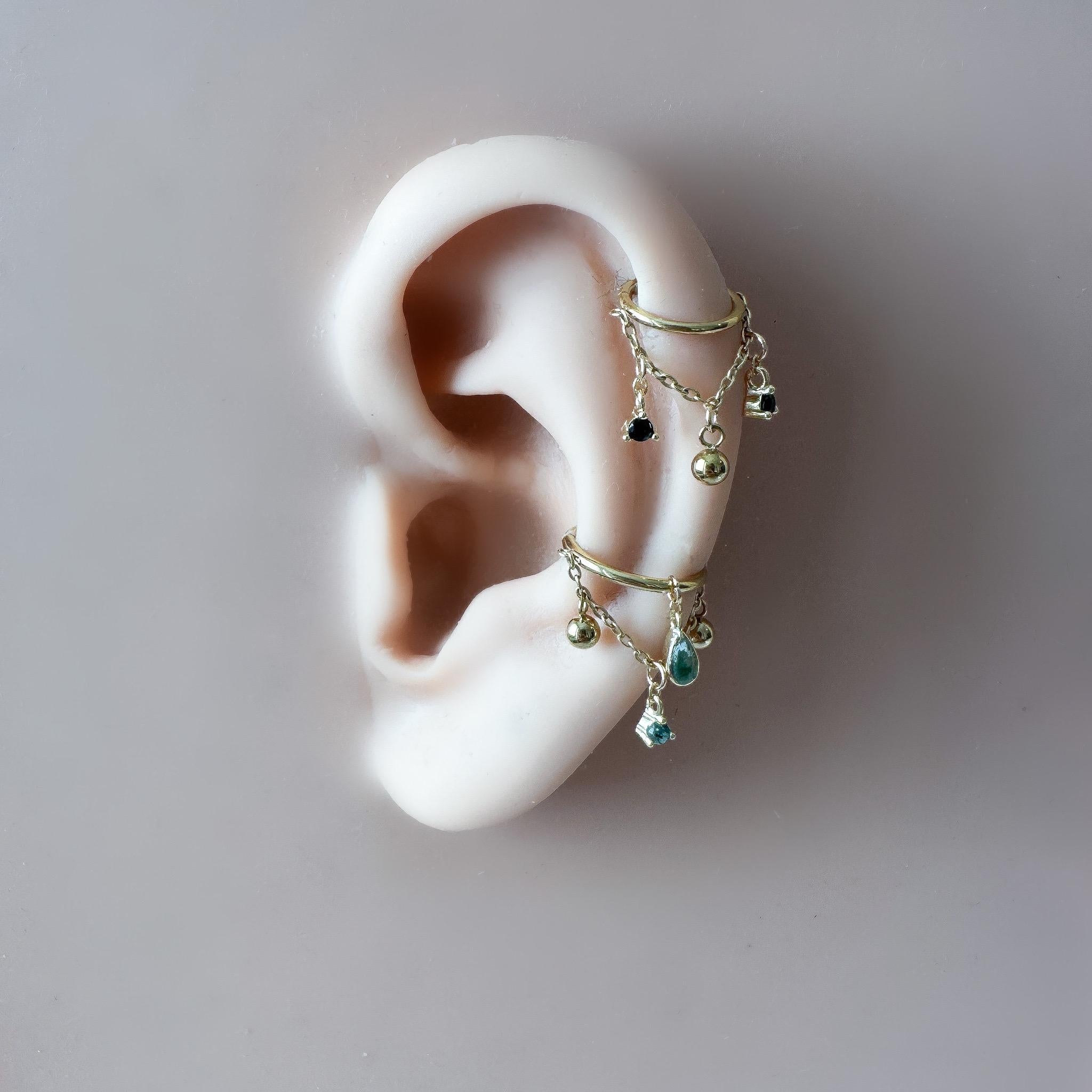 14g 16g 18g 6-12mm Dainty Silver Emerald CZ Mini Selene Charm Titanium Chain Hoop, conch hoop piercing, gold hoop, silver hoop, helix hoop,