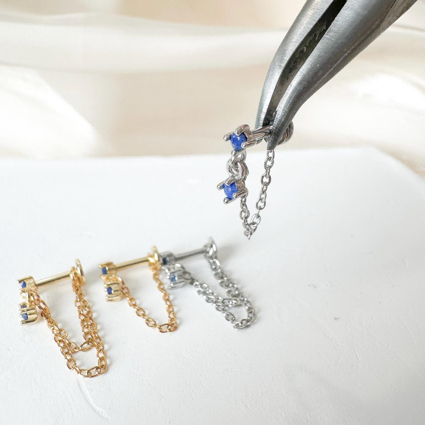 Dainty Double Chain Lapis Blue Helix Piercing, cartilage piercing, hoop huggies, body piercing, chain earrings, helix hoops, minimalist