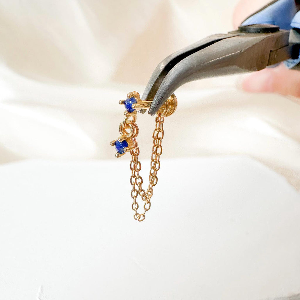 Dainty Double Chain Moss Agate Helix Piercing, cartilage piercing, hoop huggies, body piercing, chain earrings, helix hoops, minimalist