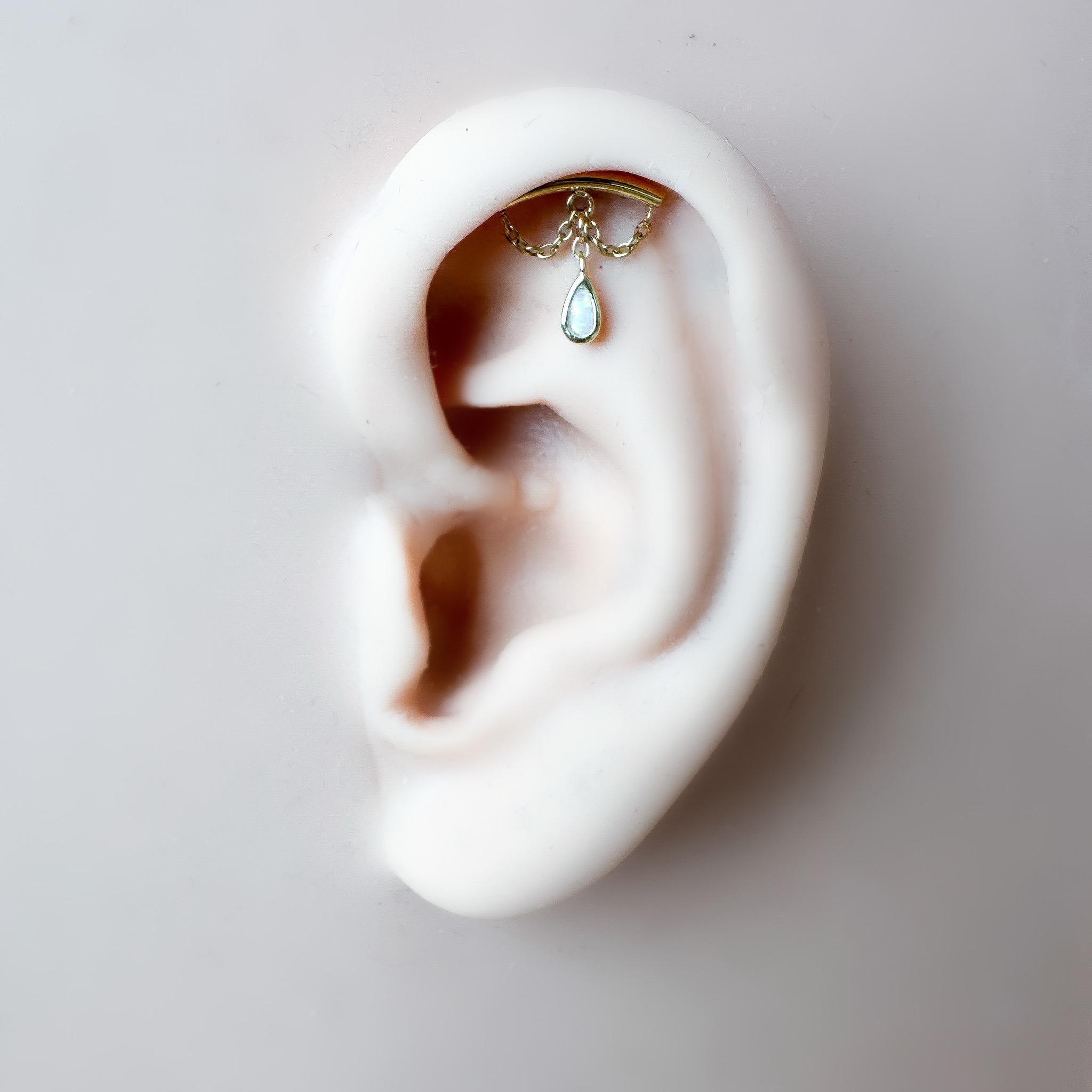 Dainty Hidden Helix Piercing 16g Titanium Camellia Moss Agate flat piercing, helix labret, cartilage piercing, chain piercing 6mm 7mm 8mm