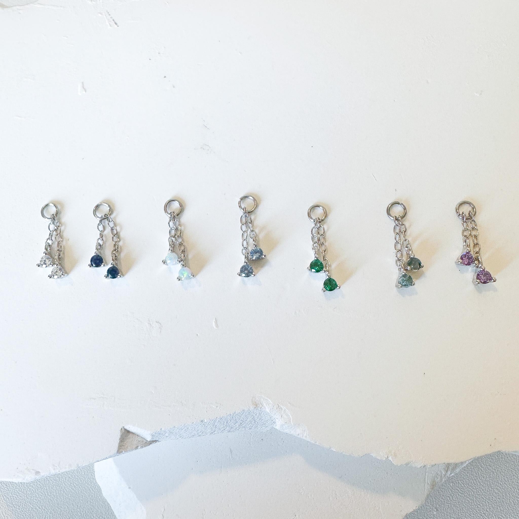 Dainty Double Amethyst CZ Chain Dangle Helix Hoop Charm, sterling silver, 316L Surgical Steel piercing, cartilage piercing, helix piercing