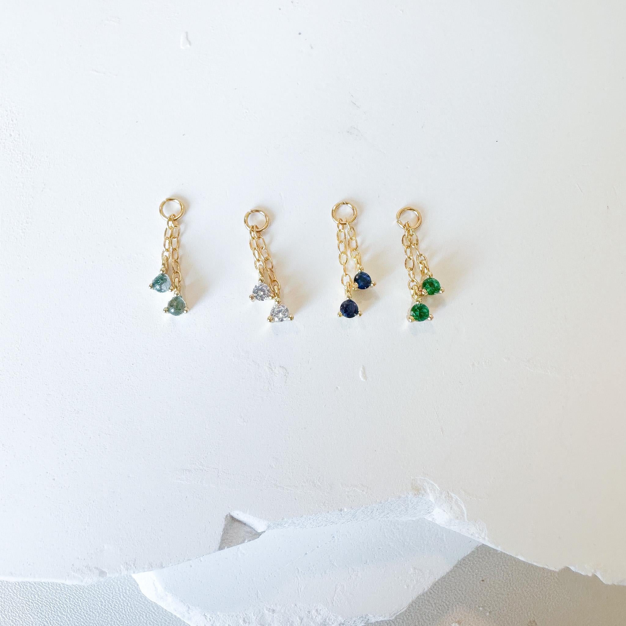 Sterling Silver Dainty Double Moss Agate Chain Dangle Helix Hoop Charm, sterling silver Charms, Titanium Hoops, cartilage piercing