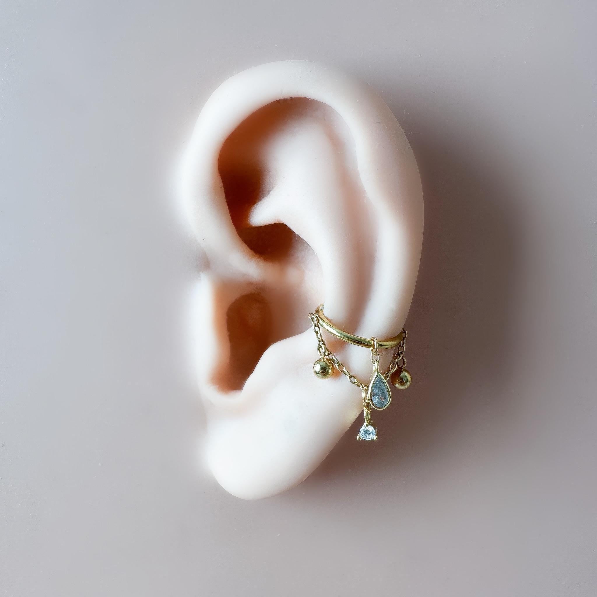 14g 16g 18g 6mm-12mm Dainty Selene Moss Agate Single Chain Conch Piercing, conch earring, chain piercing, helix hoop, Surgical Steel Clicker
