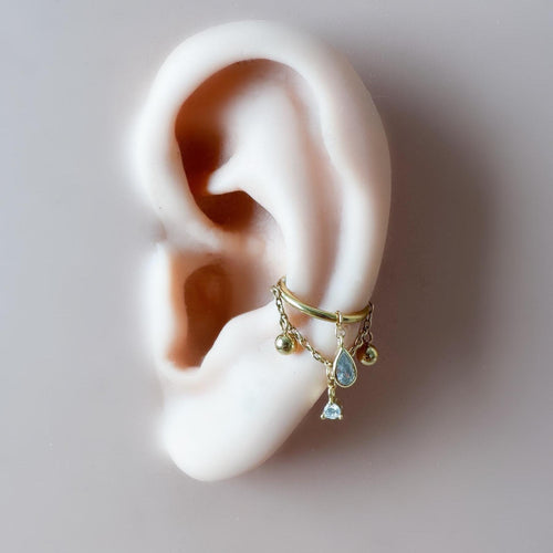 14g 16g 18g 6mm-12mm Dainty Selene Emerald CZ Single Chain Conch Piercing, conch earring, chain piercing, helix hoop, Surgical Steel Clicker